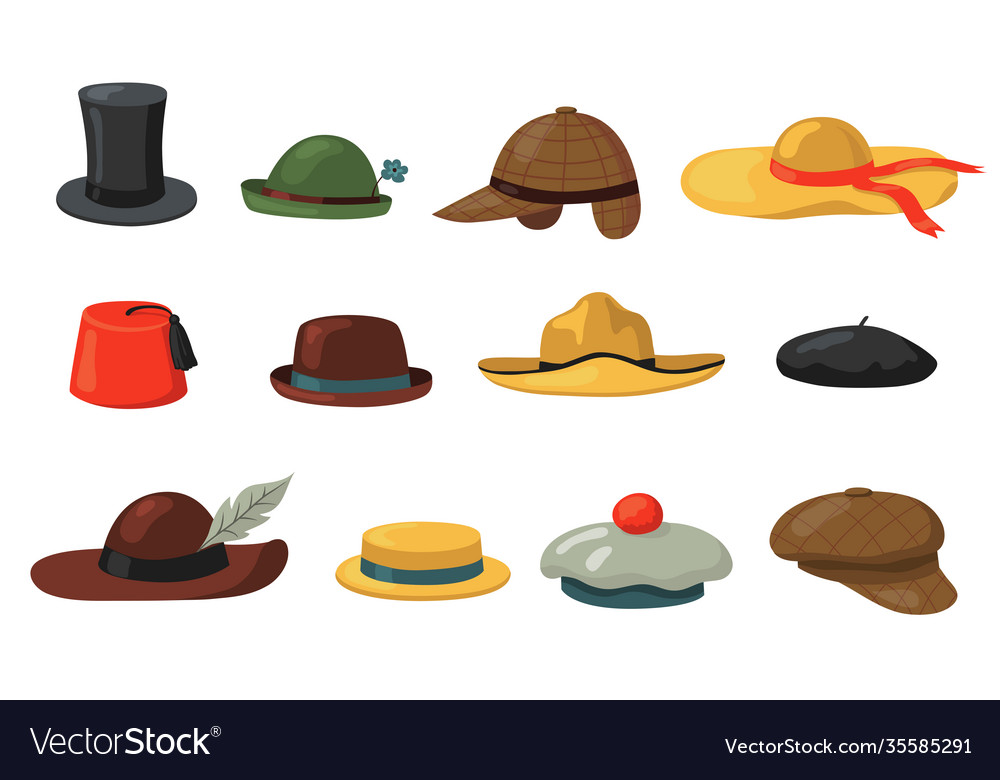 Hats and caps set Royalty Free Vector Image VectorStock