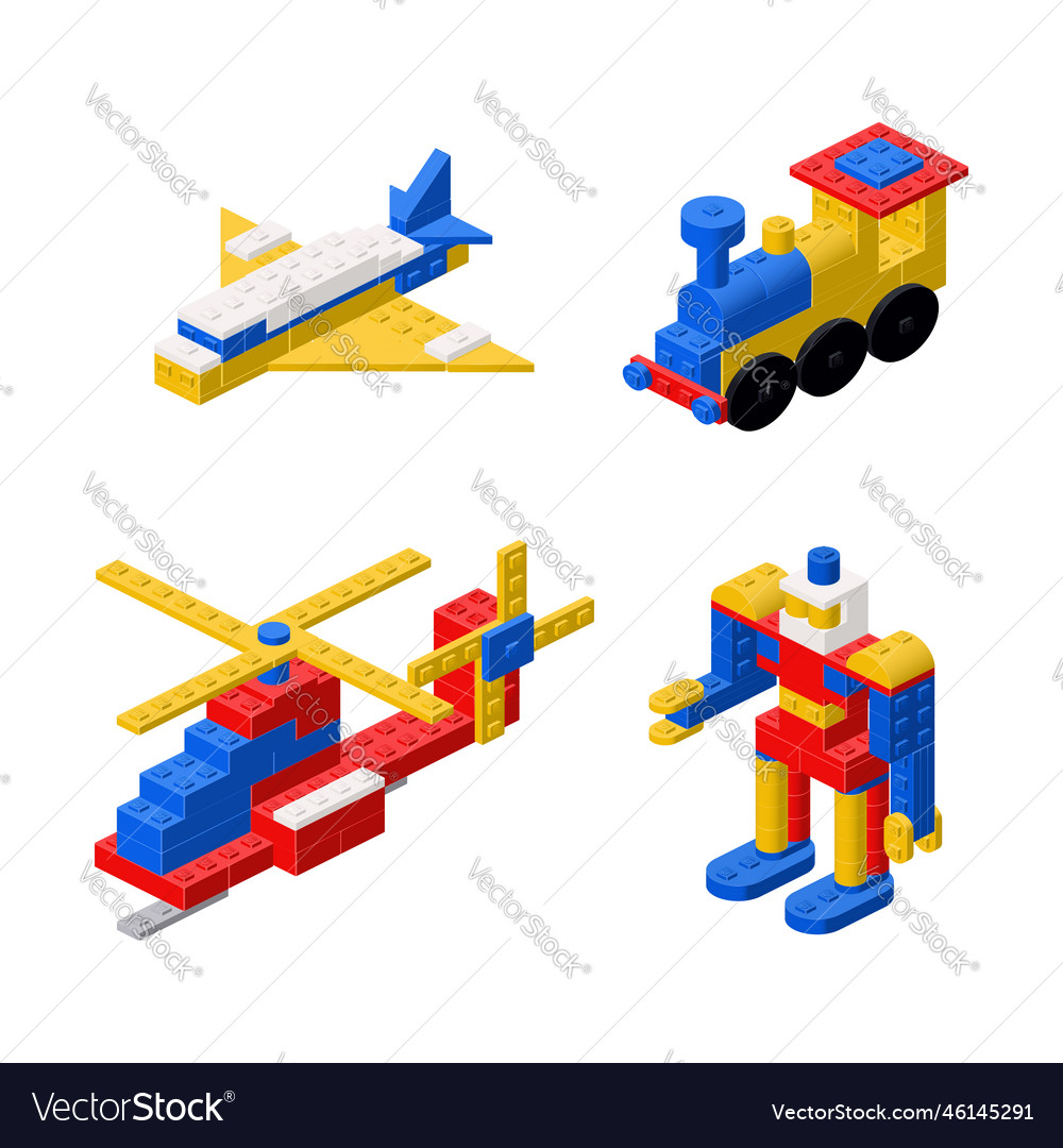 Objects built from plastic blocks a helicopter Vector Image