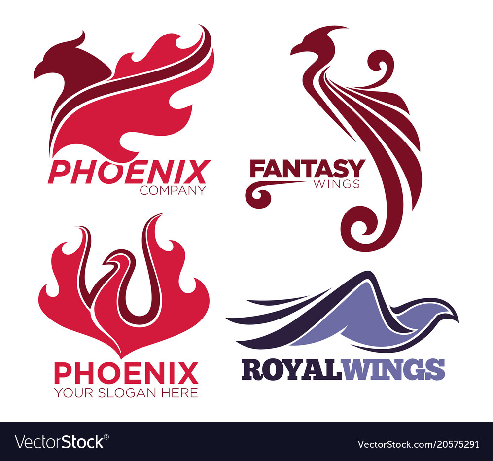 Phoenix bird or fantasy eagle logo templates set