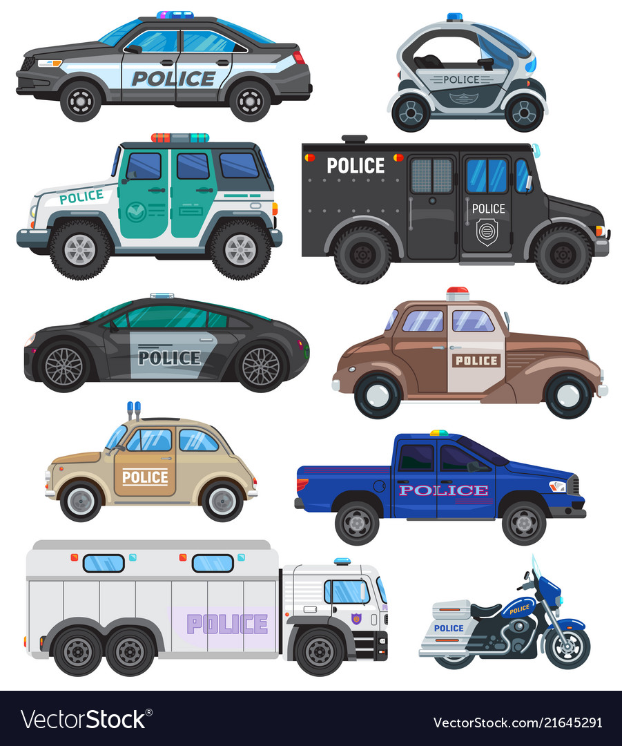 Police car policy vehicle and motorbike or Vector Image