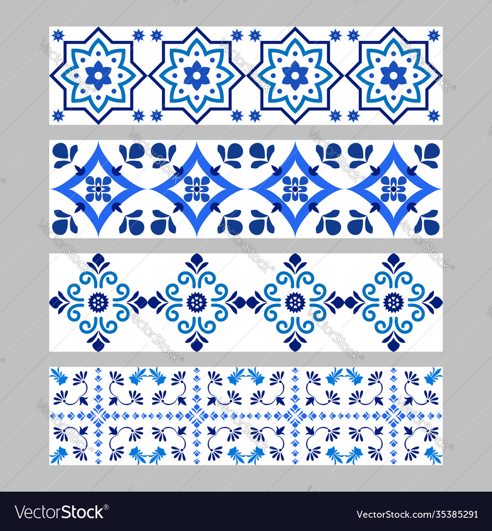 Set azulejos portuguese traditional ornamental Vector Image