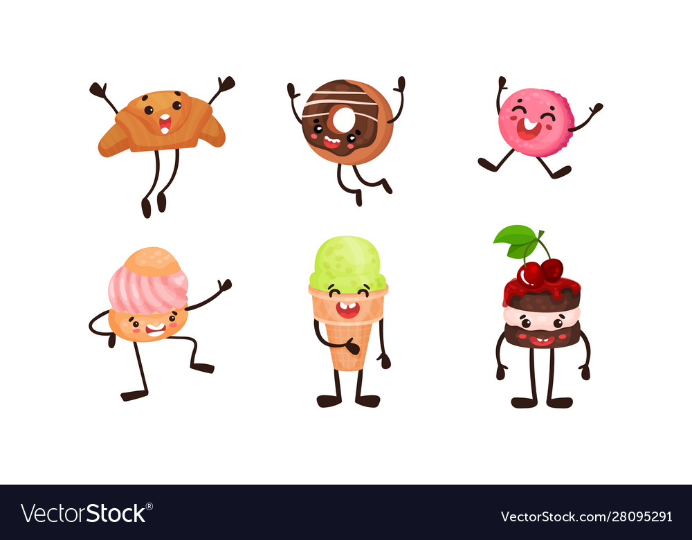 Set Humanized Baked Sweets Royalty Free Vector Image