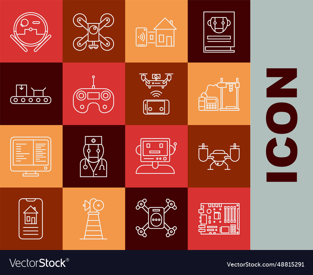 Set line electronic computer components vector image Set line electronic computer components