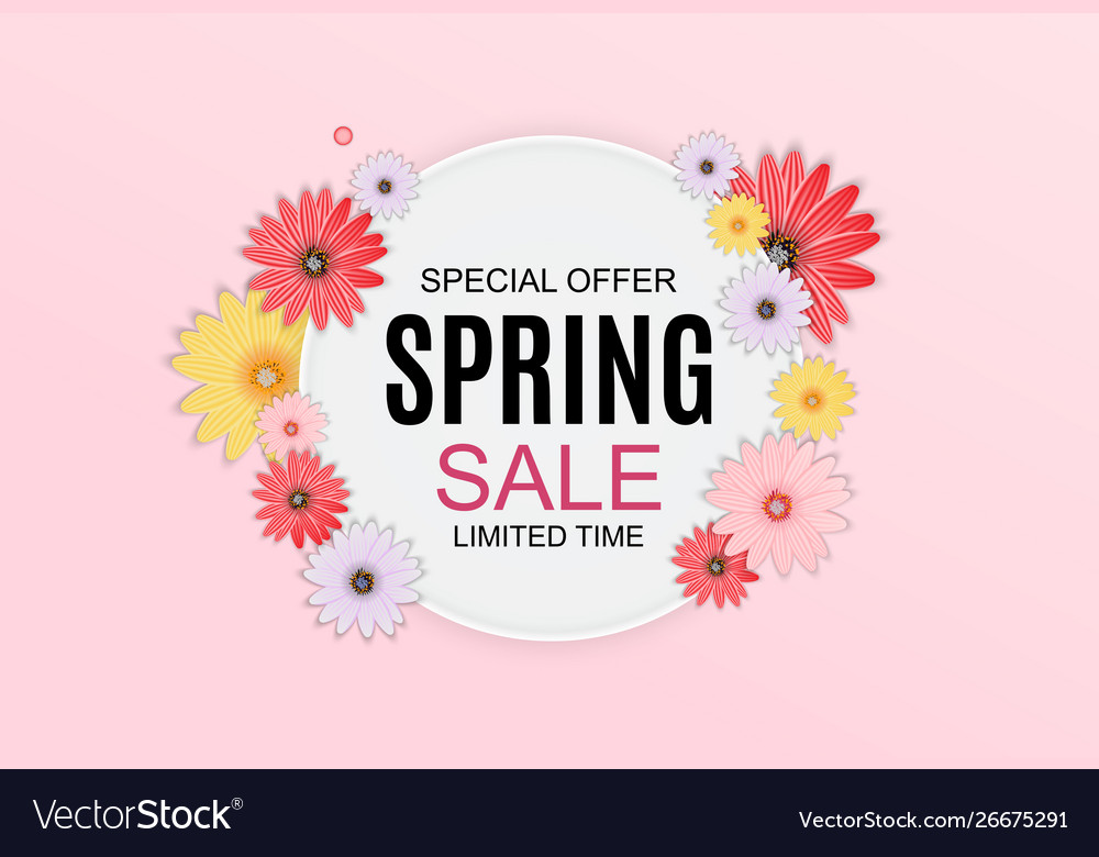 Spring sale cute background with colorful flower Vector Image