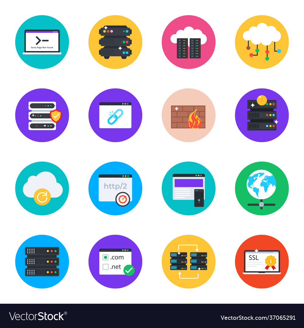 Web hosting icons in modern flat rounded style Vector Image