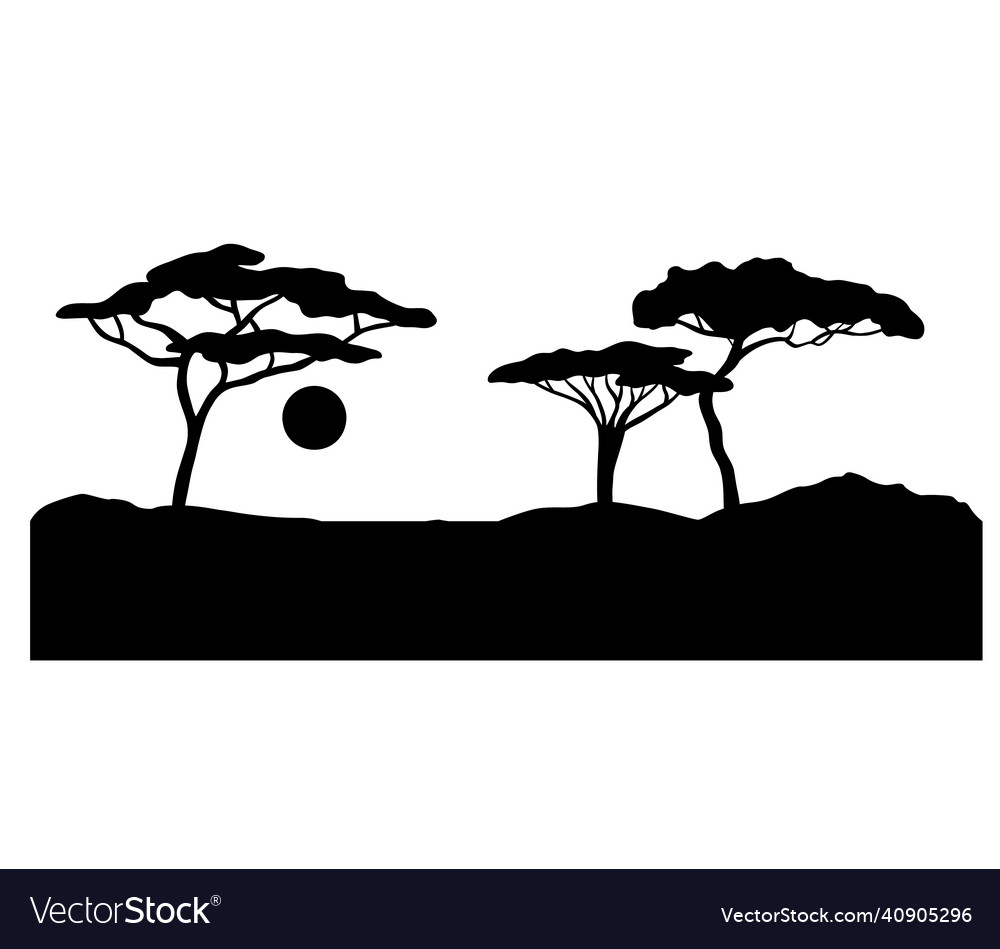 African sunset silhouette black landscape Vector Image