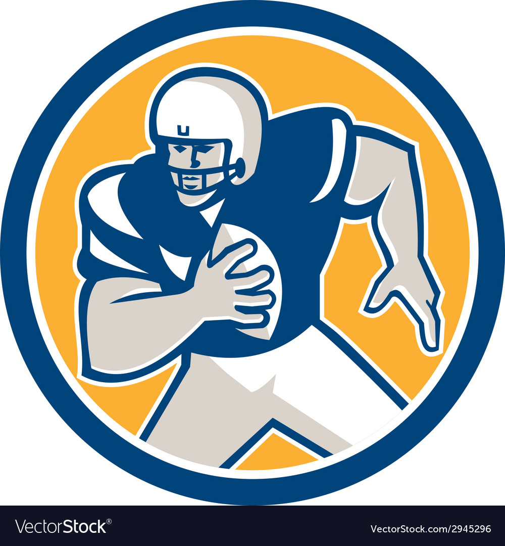 American Football QB Player Running Circle Retro Vector Image