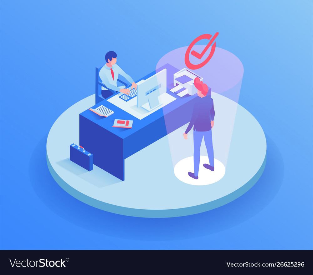 Candidate at job interview isometric