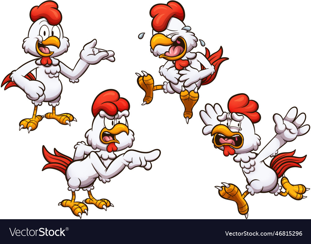 Cartoon chicken with different expressions Vector Image