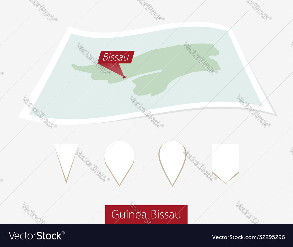 Curved paper map guinea-bissau with capital