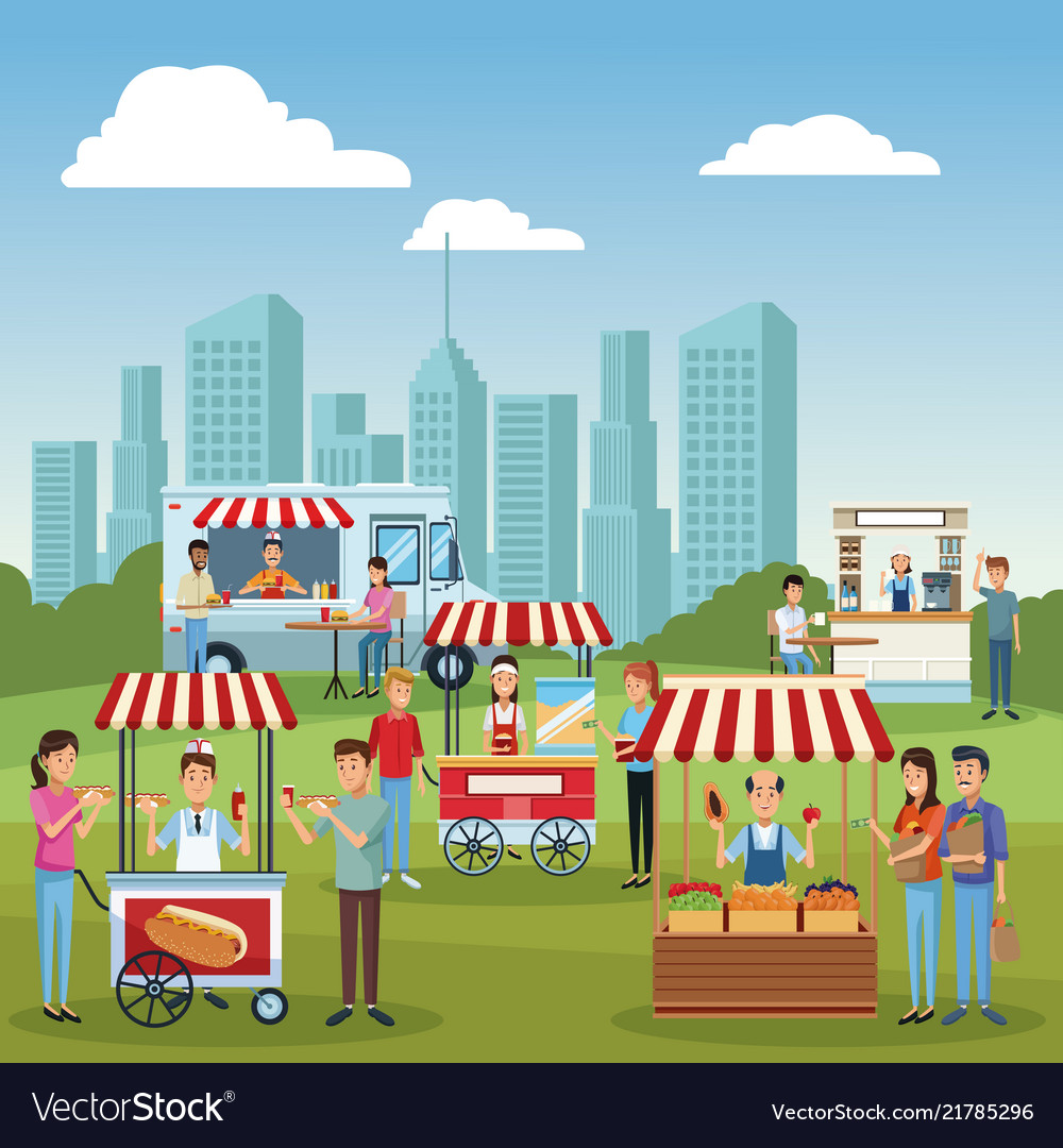 Food stands at park vector image Food stands at park