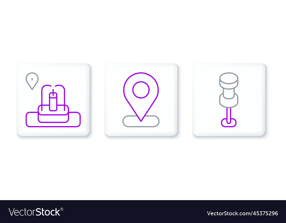 Set line push pin location with fountain and icon vector image Set line push pin location with fountain and icon