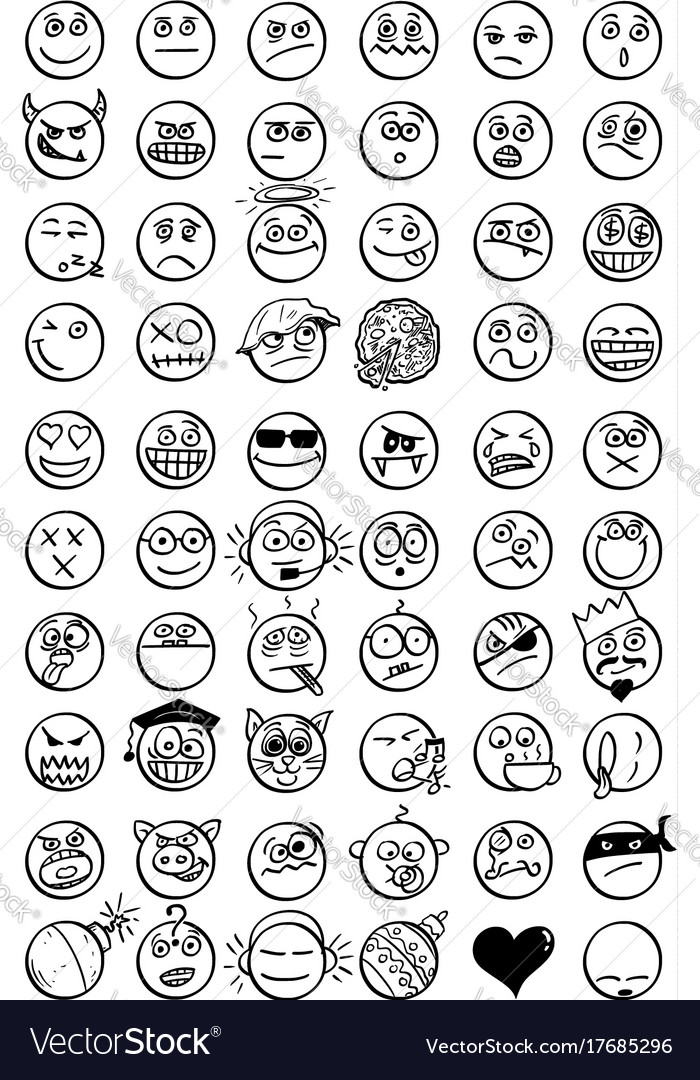 Set Of Cartoon Hand Drawn Smiley Faces Royalty Free Vector 9391