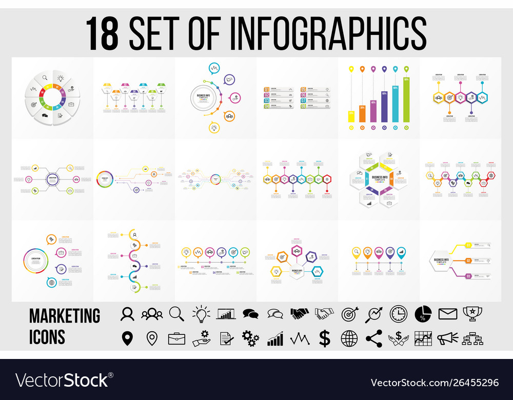 Set of infographics elements design template vector image Set of infographics elements design template