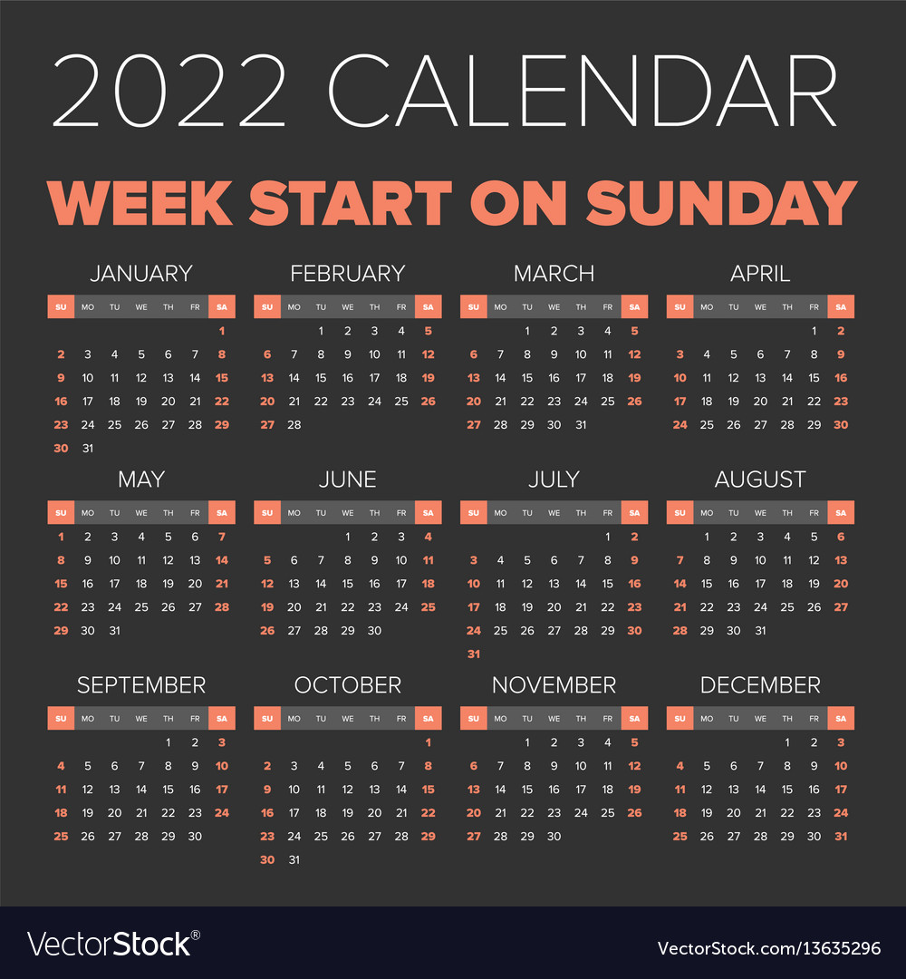 Simple 2022 Year Calendar Royalty Free Vector Image