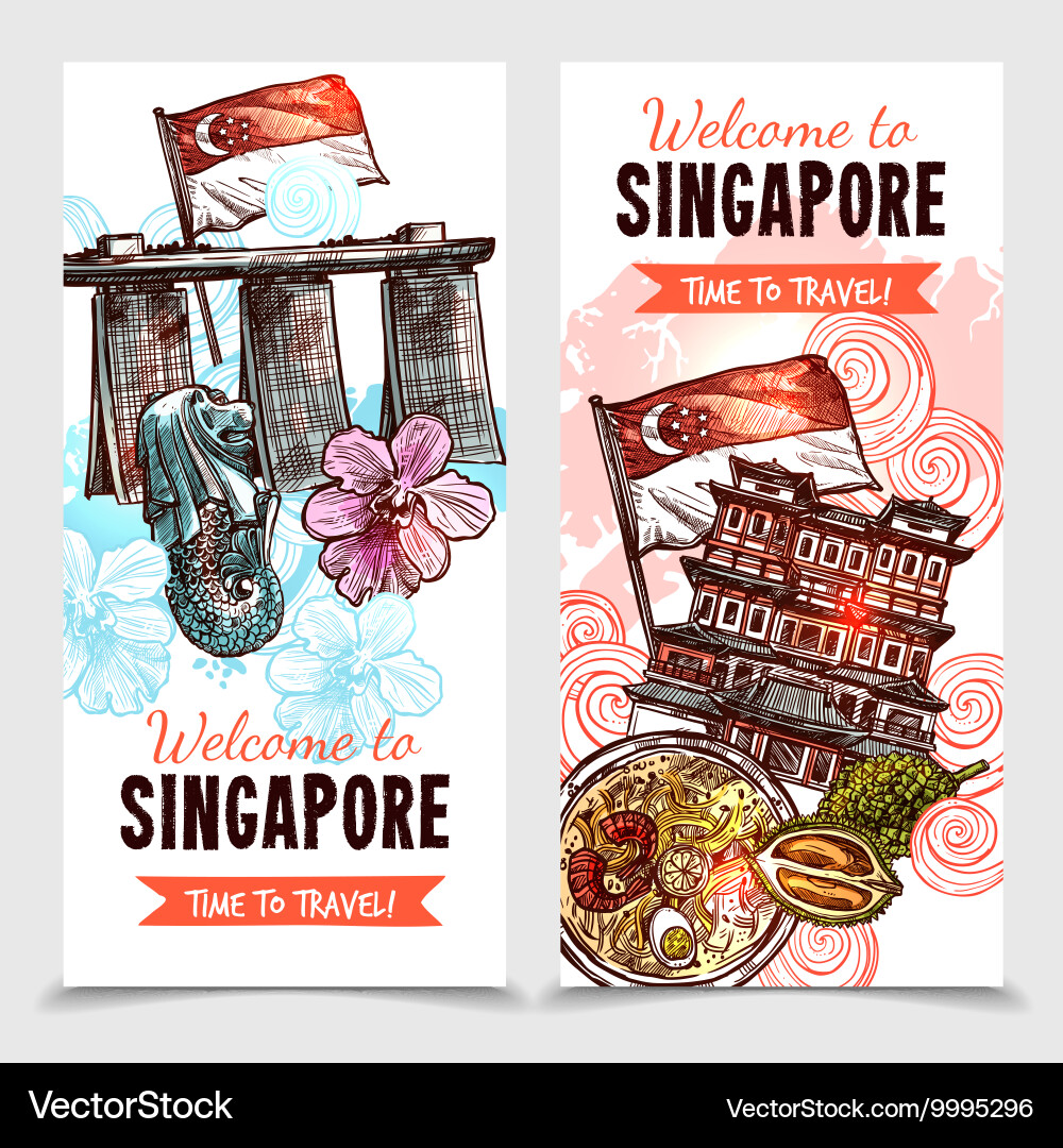 Singapore Sketch Vertical Banners Royalty Free Vector Image