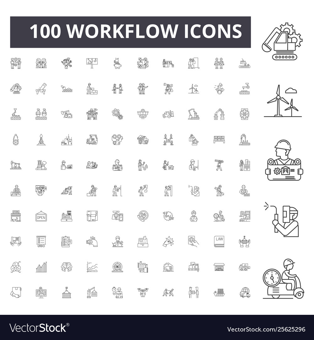 Workflow line icons signs set outline vector image Workflow line icons signs set outline