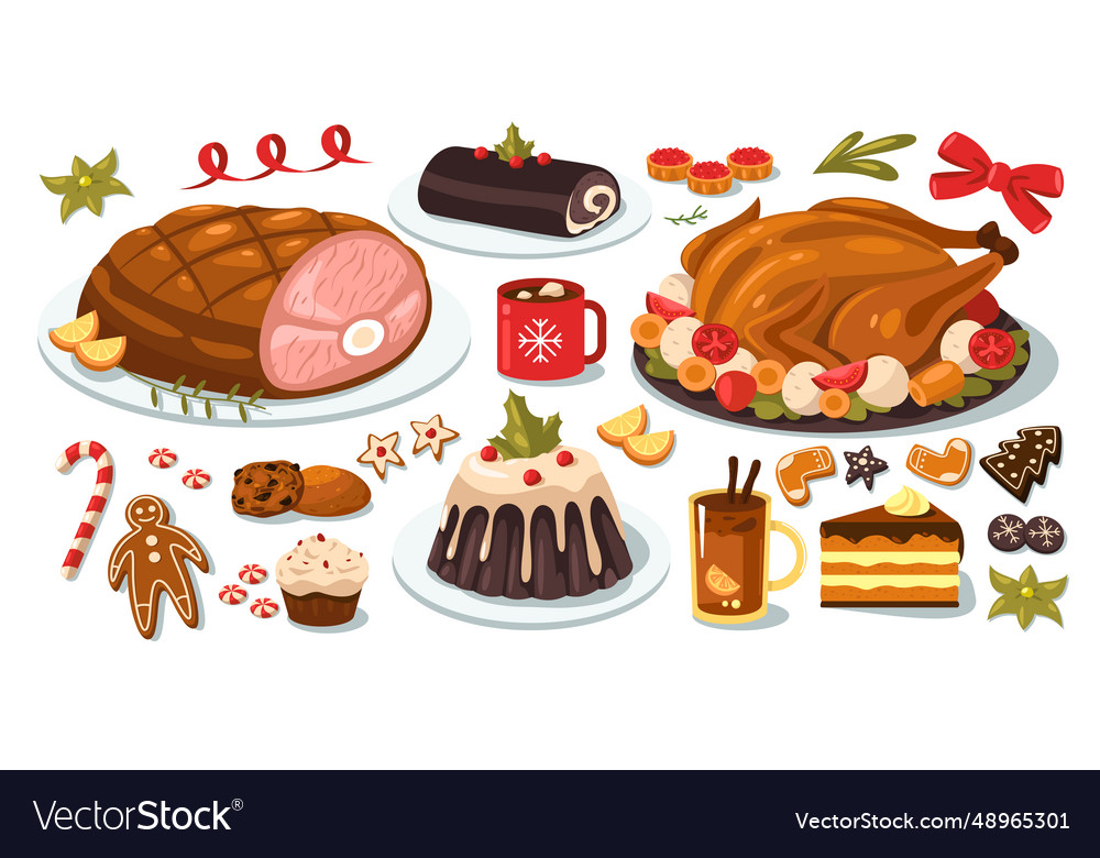 Christmas food set cartoon traditional Royalty Free Vector