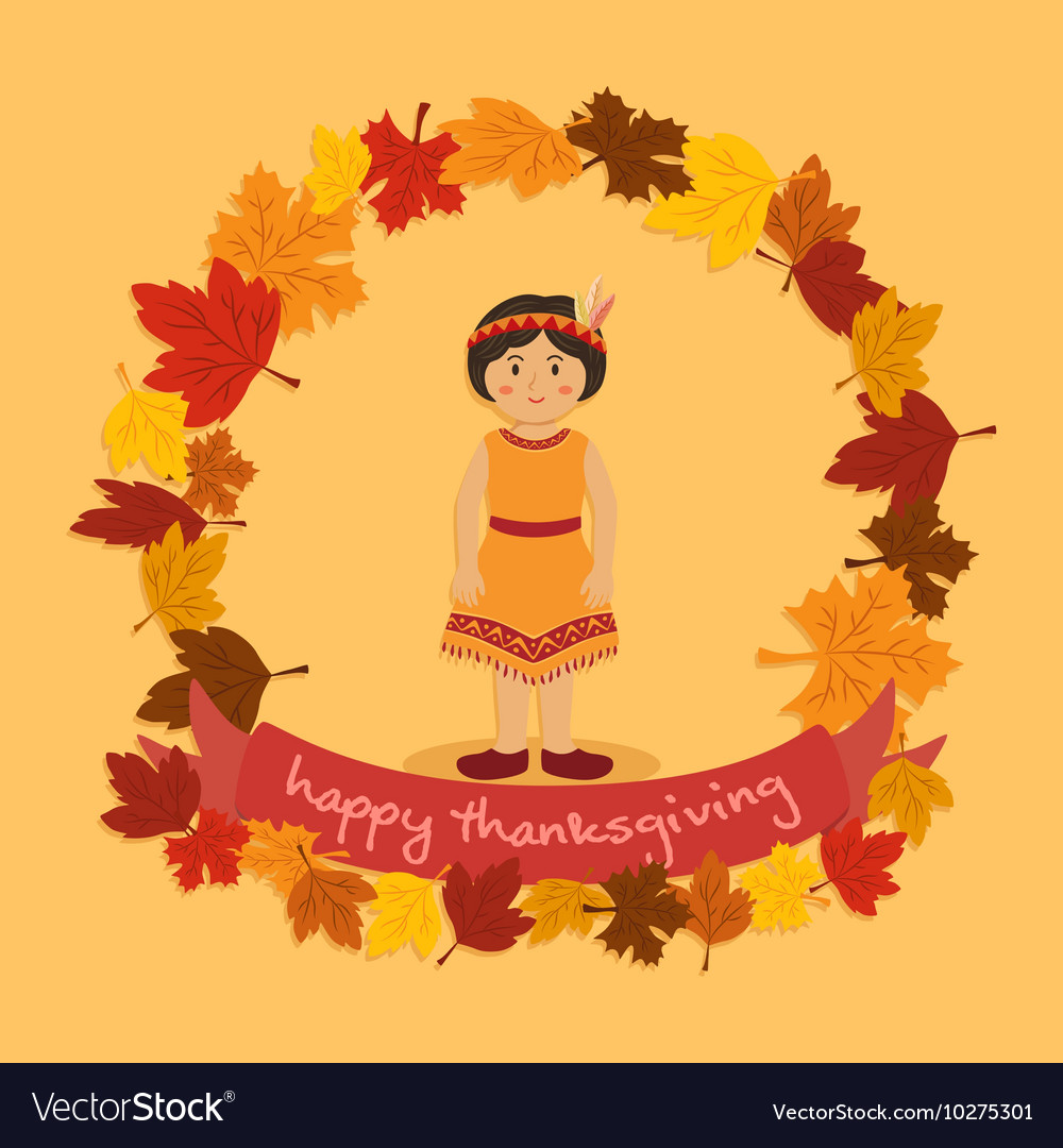 Circle autumn leaf thanksgiving indian girl