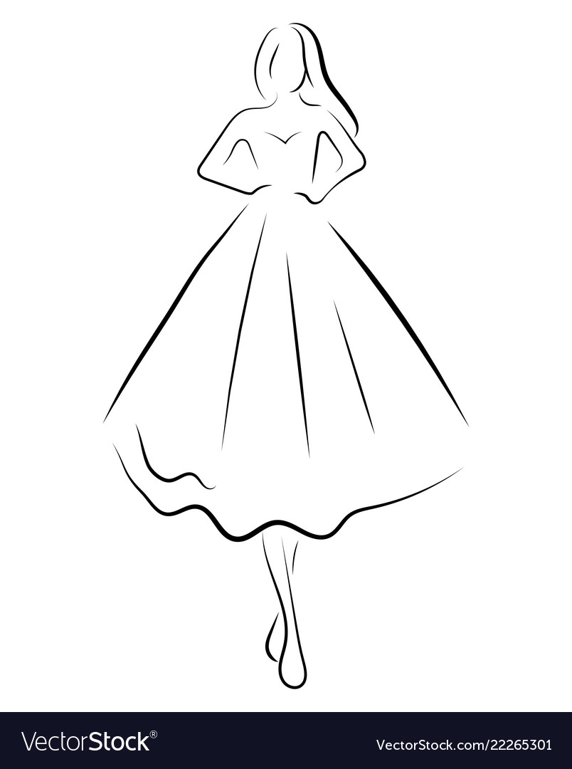 Fashion Woman Model Dress Drawing Vector Stock Vector