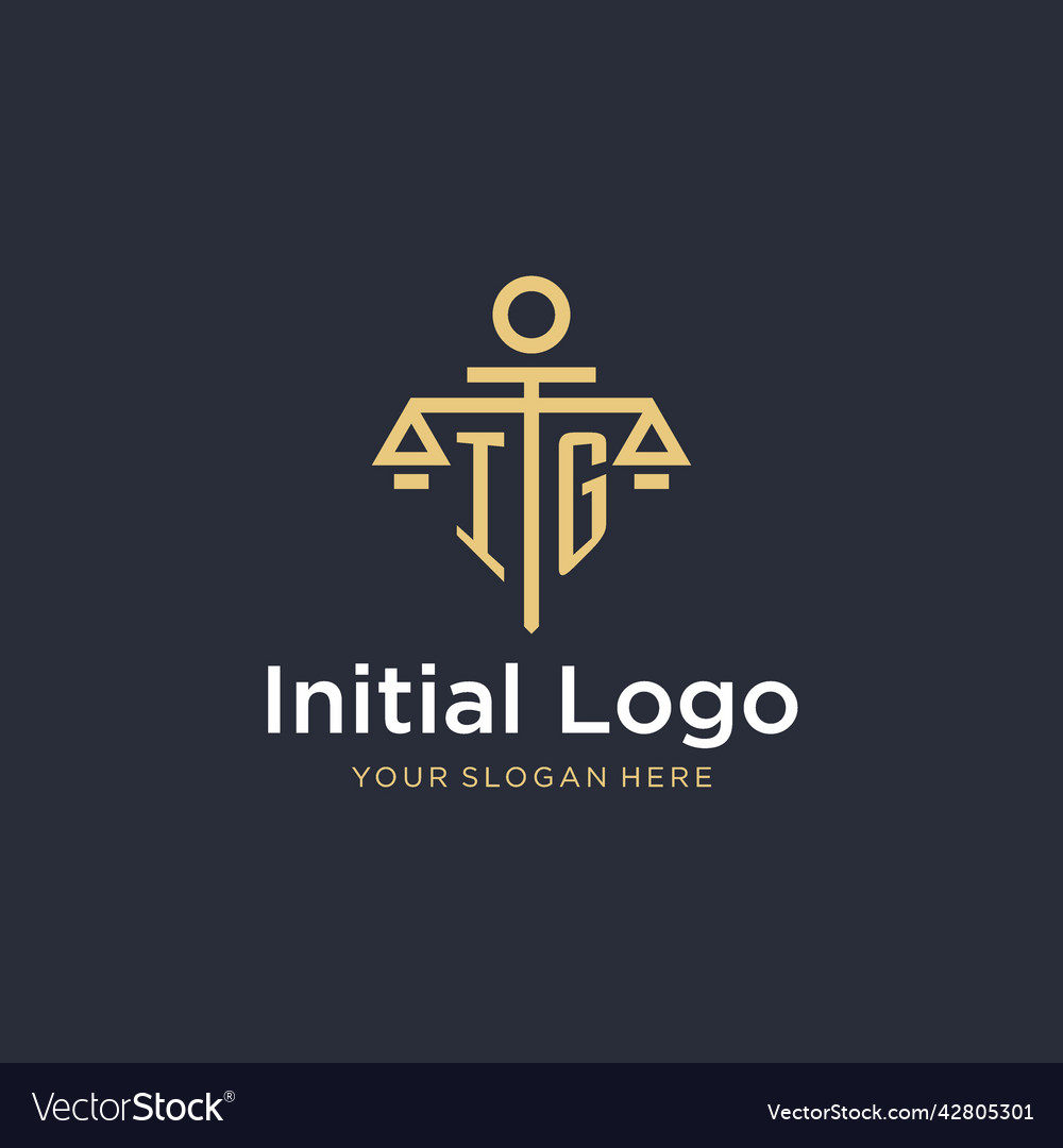 Ig initial monogram logo with scale and pillar