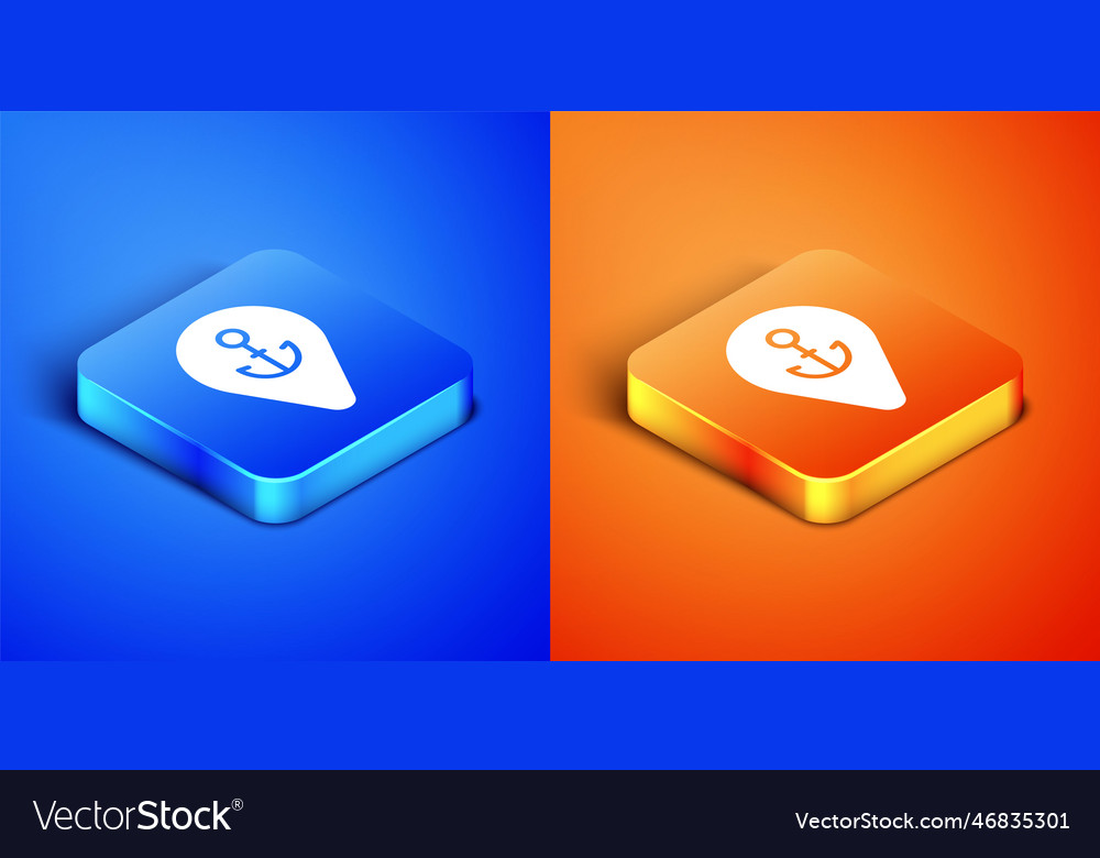 Isometric map pointer with anchor icon isolated vector image Isometric map pointer with anchor icon isolated
