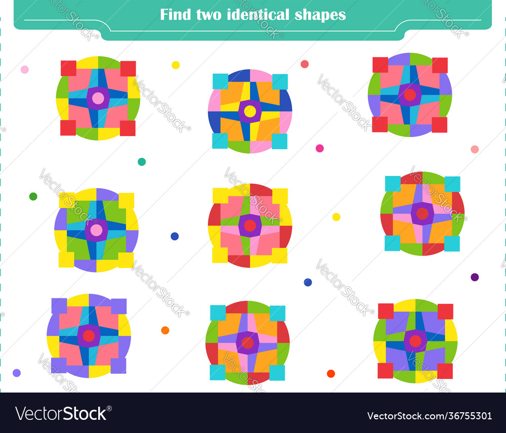 Logic game for children find two identical shape vector image Logic game for children find two identical shape