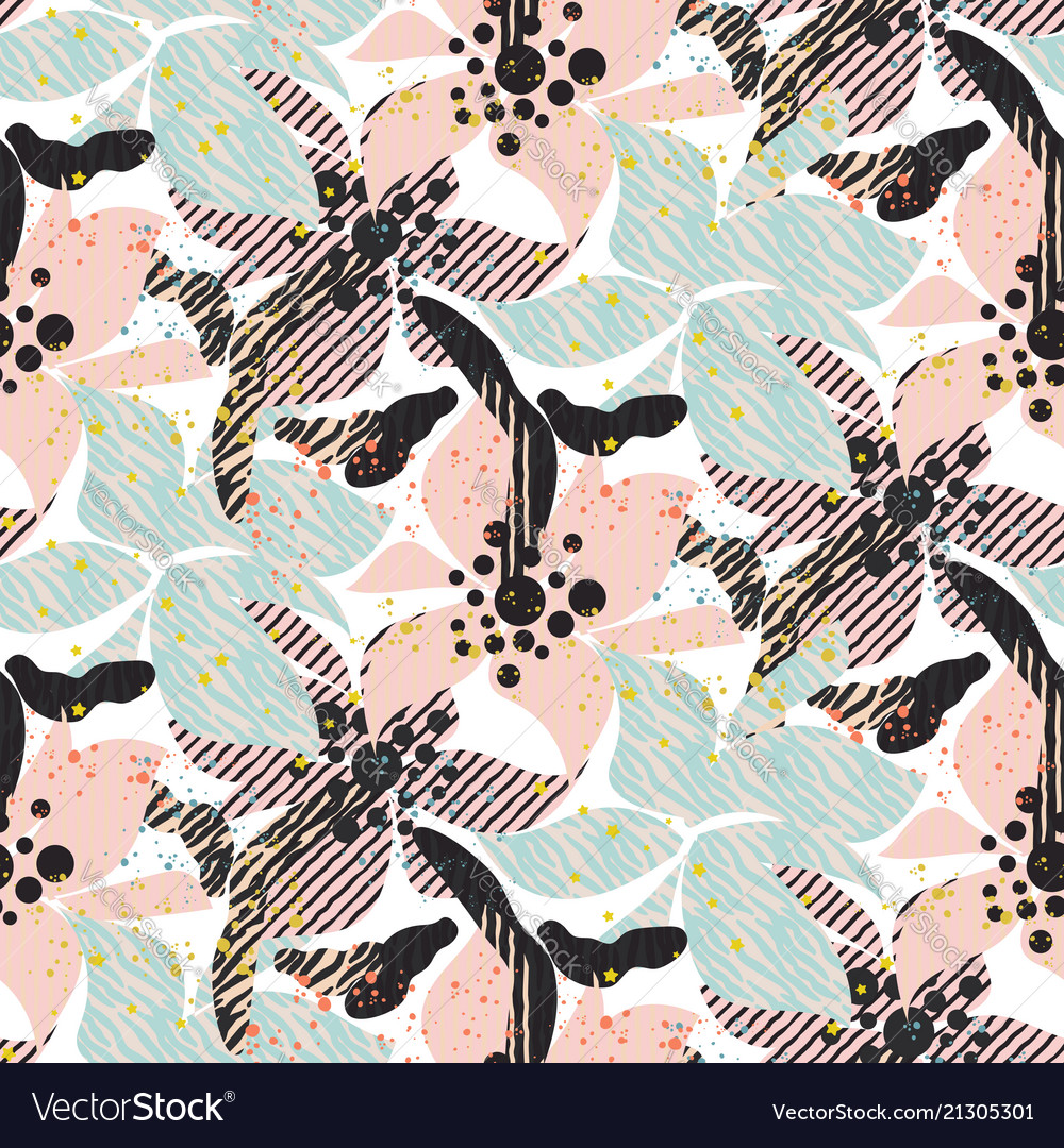 Seamless pattern with bold pastel flowers