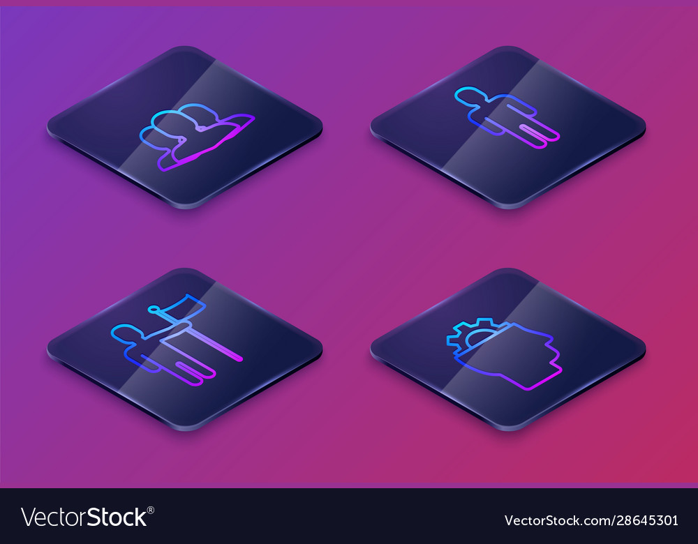 Set isometric line users group man holding flag vector image Set isometric line users group man holding flag