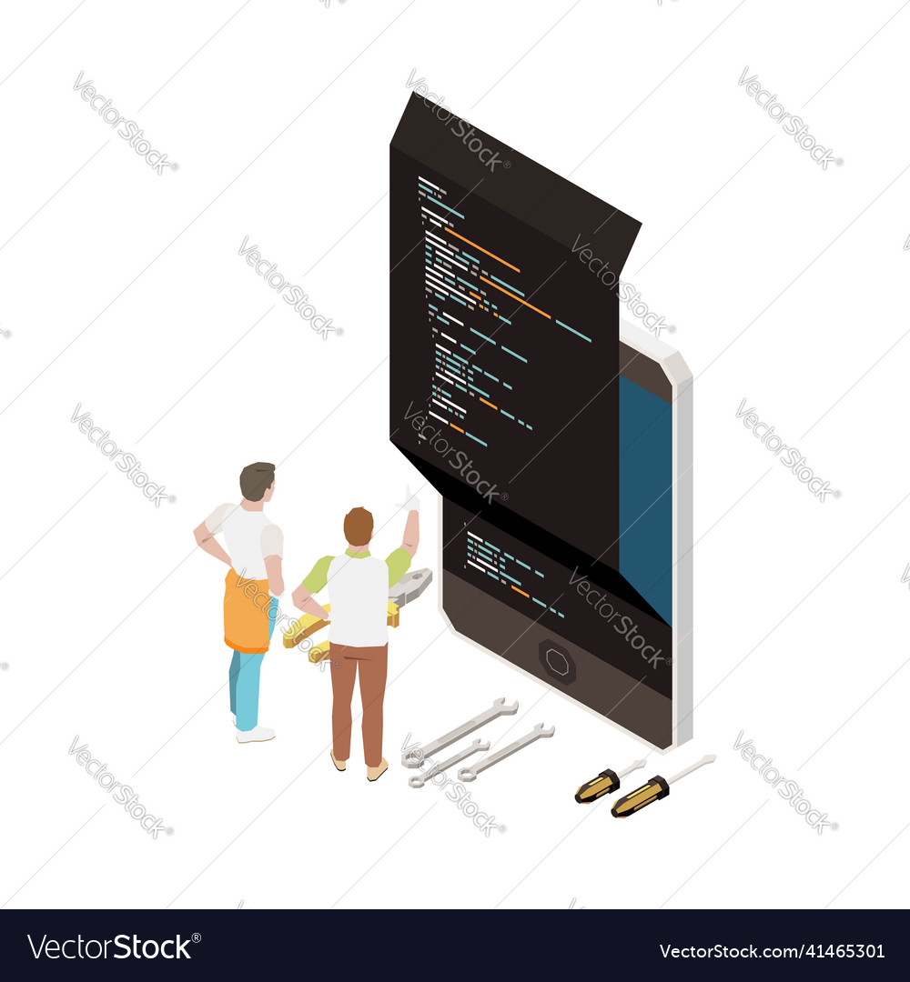 Smartphone code repair composition vector image Smartphone code repair composition