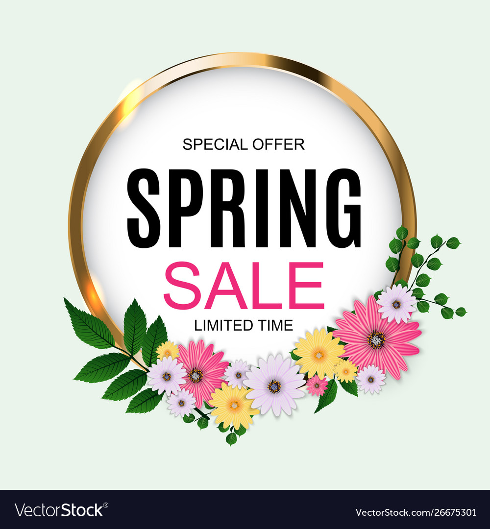 Spring sale cute background with colorful flower