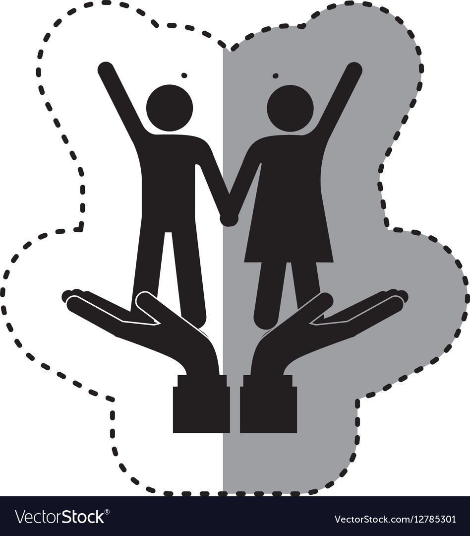 Sticker of hands holding a silhouettes figure