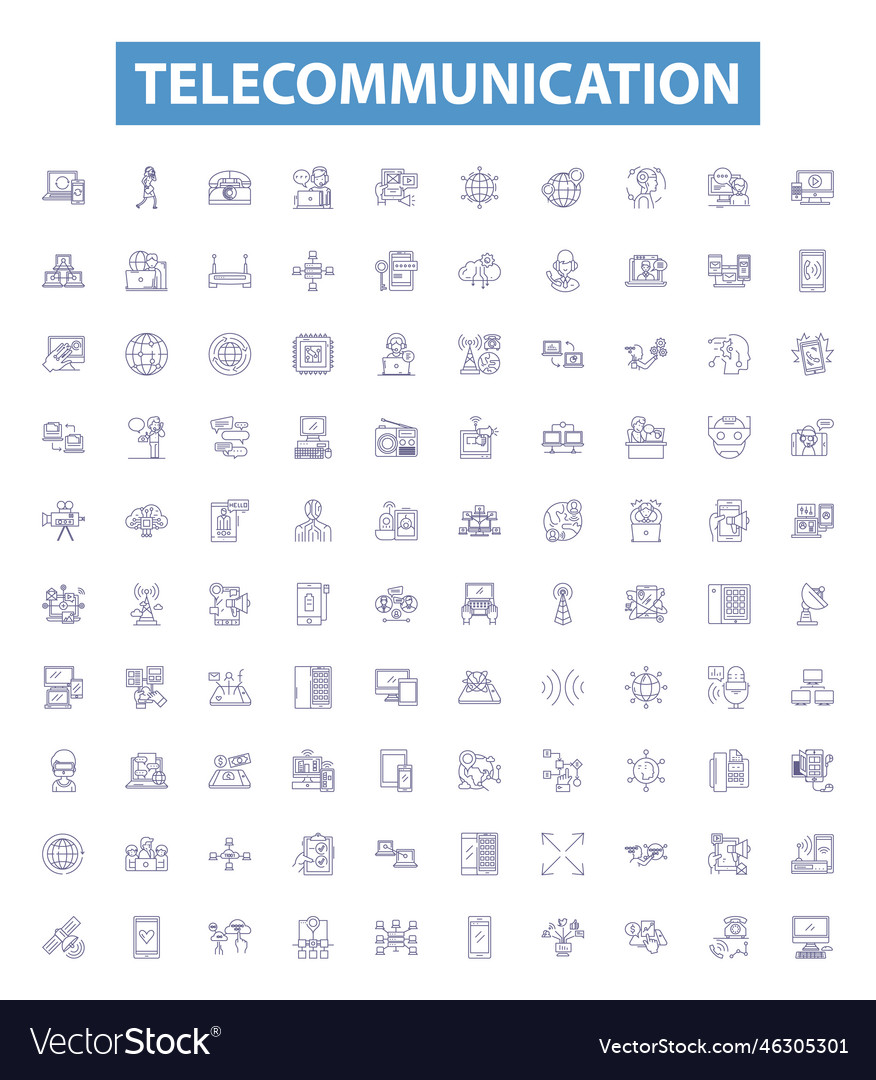 Telecommunication line icons signs set telecom Vector Image