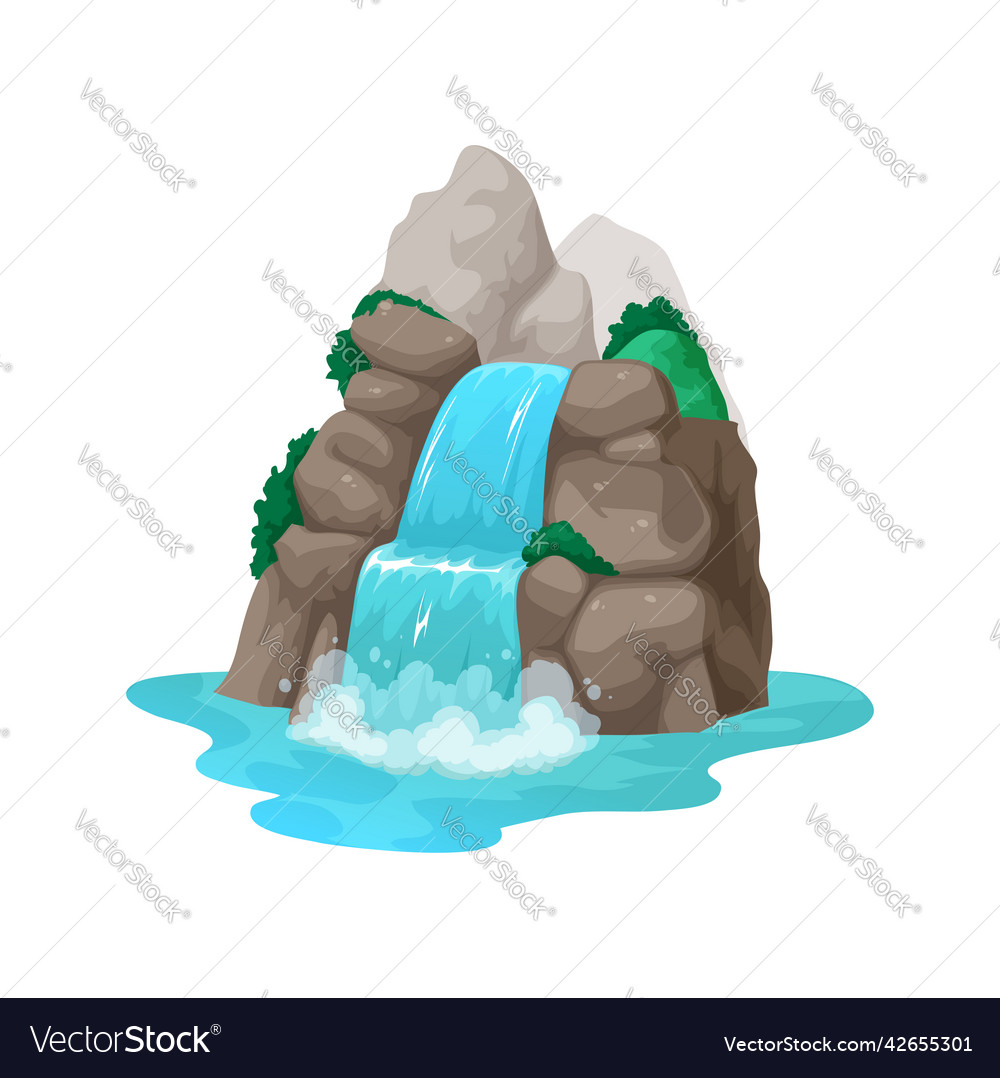 Water streams falling from rocks cartoon waterfall