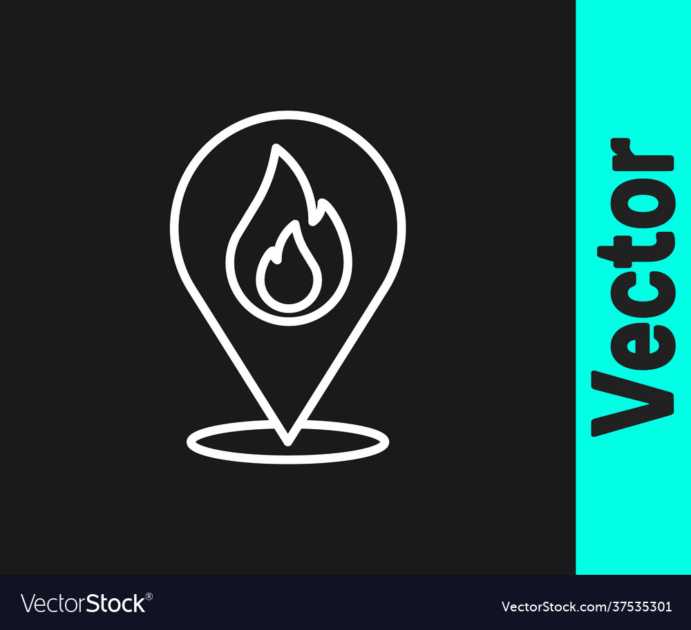 White line map pointer with fire flame icon vector image White line map pointer with fire flame icon