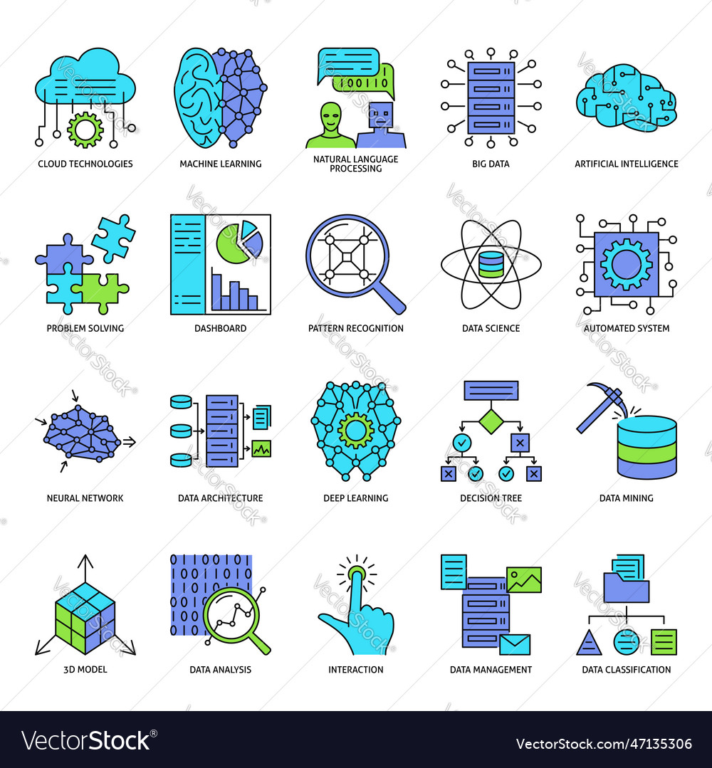 Ai and computing system icon set vector image Ai and computing system icon set