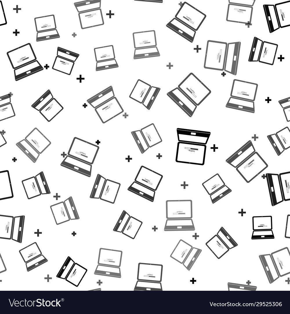 Black laptop update process with loading bar icon vector image Black laptop update process with loading bar icon