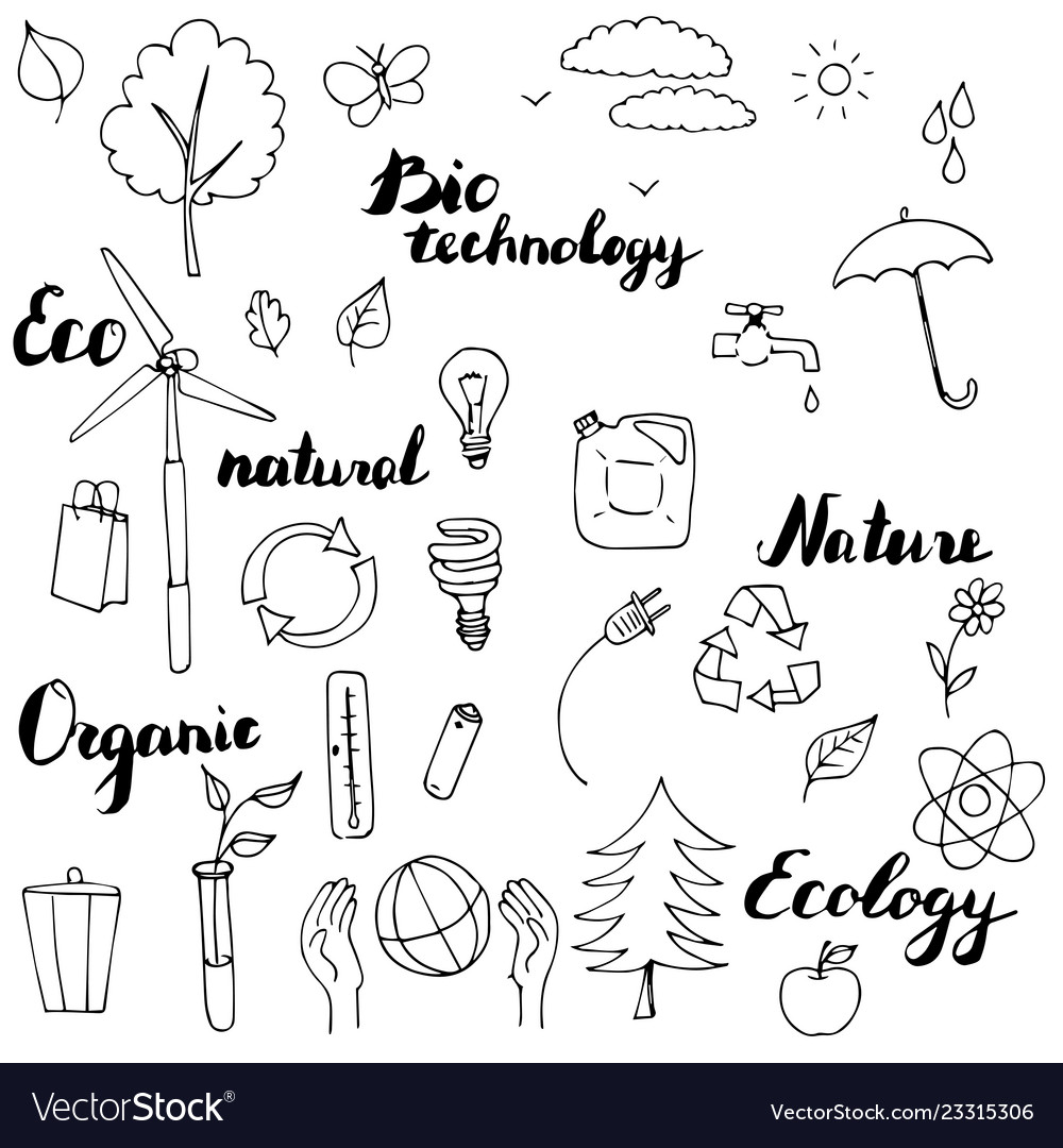 Ecology doodle set Royalty Free Vector Image - VectorStock