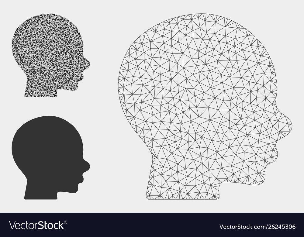 Head mesh carcass model and triangle mosaic vector image Head mesh carcass model and triangle mosaic