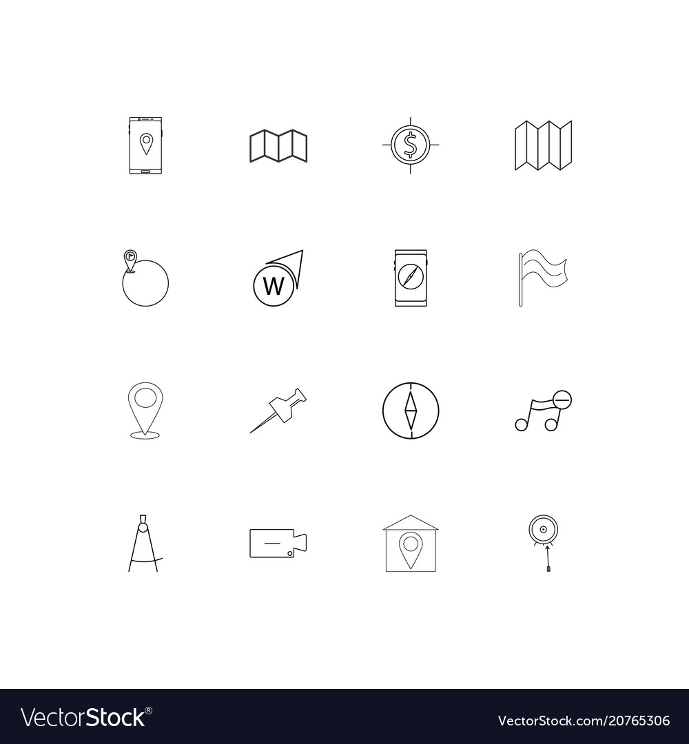 Maps and navigation linear thin icons set