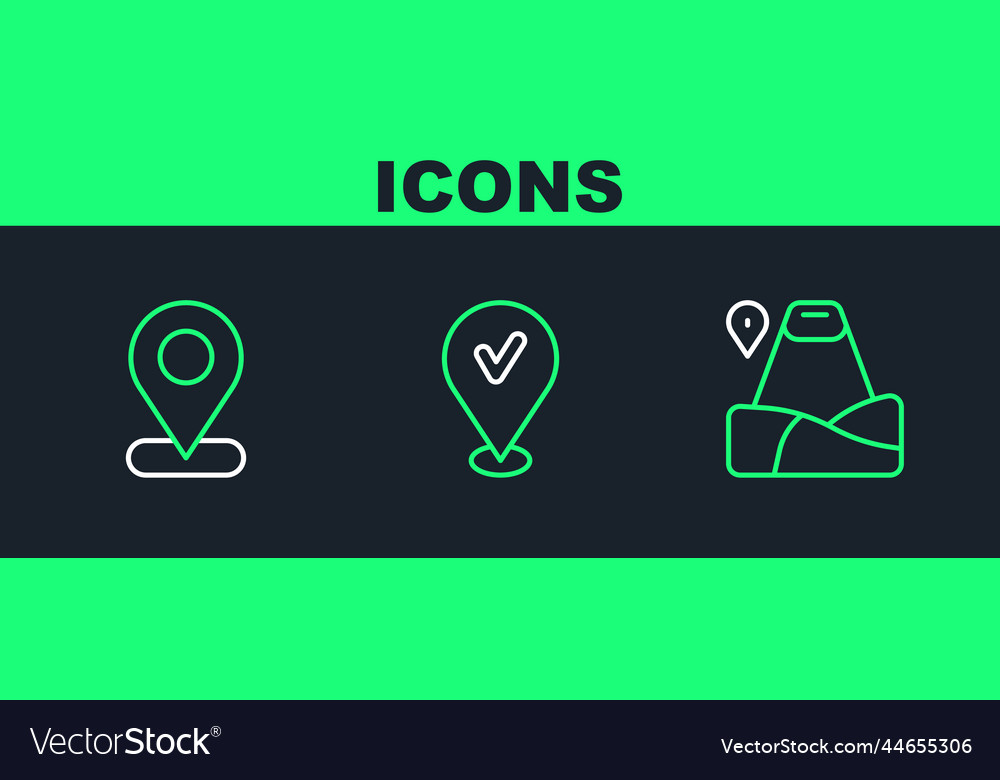 Set line location with mountain and check mark vector image Set line location with mountain and check mark