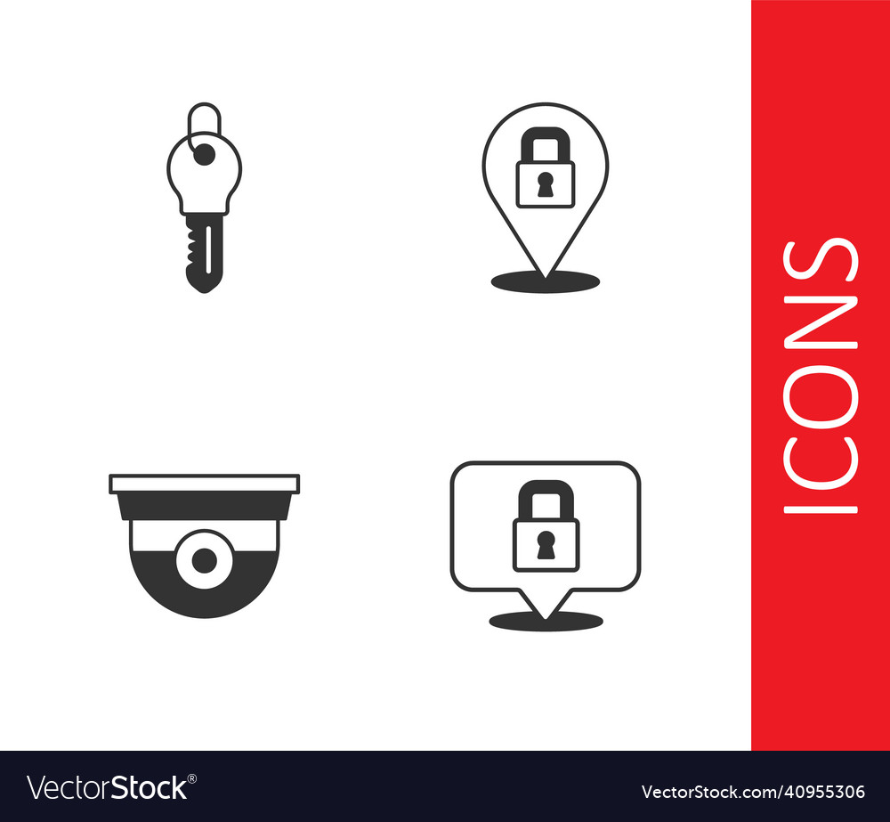 Set lock key security camera and icon vector image Set lock key security camera and icon