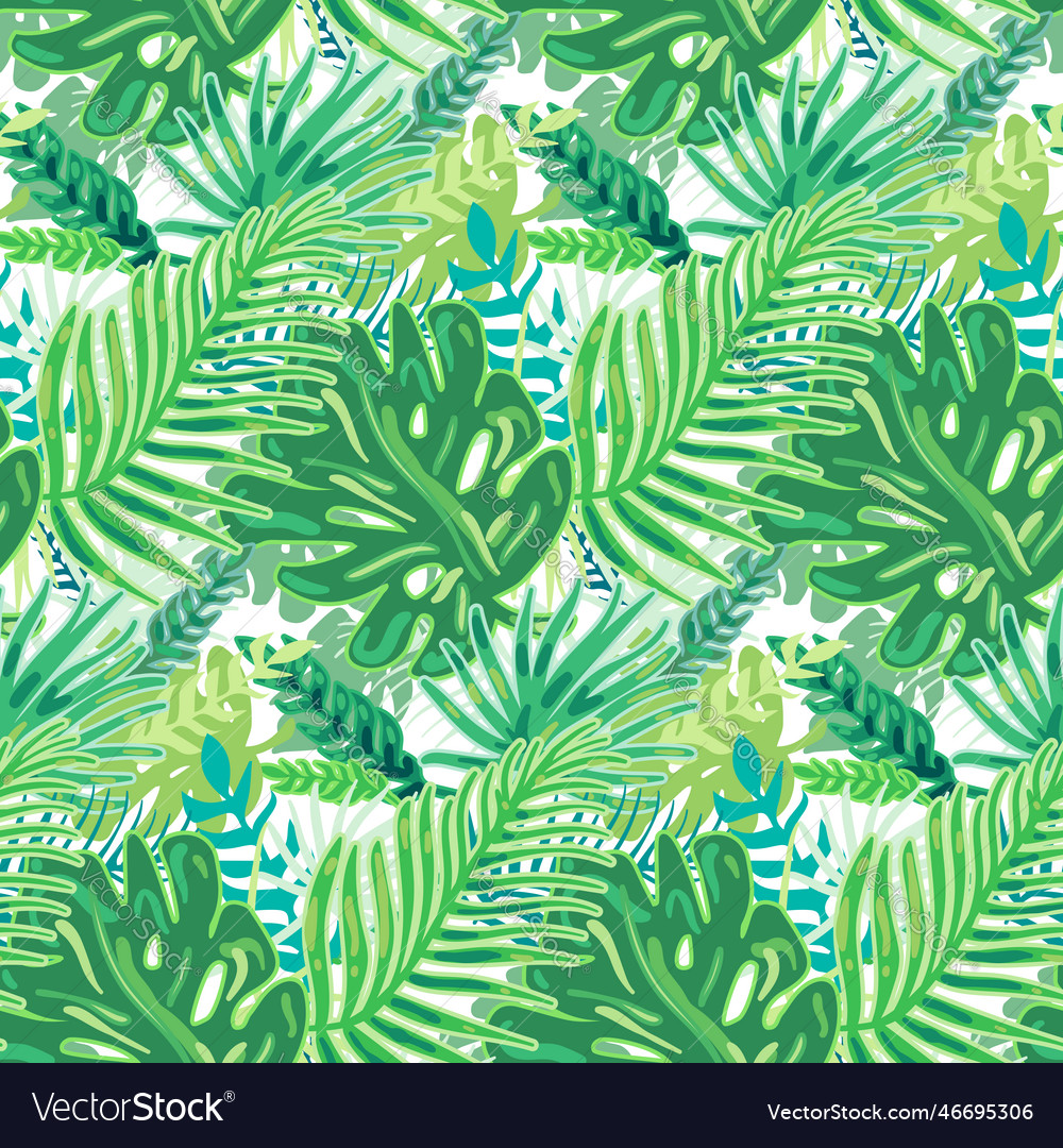 Tropical green plants seamless pattern