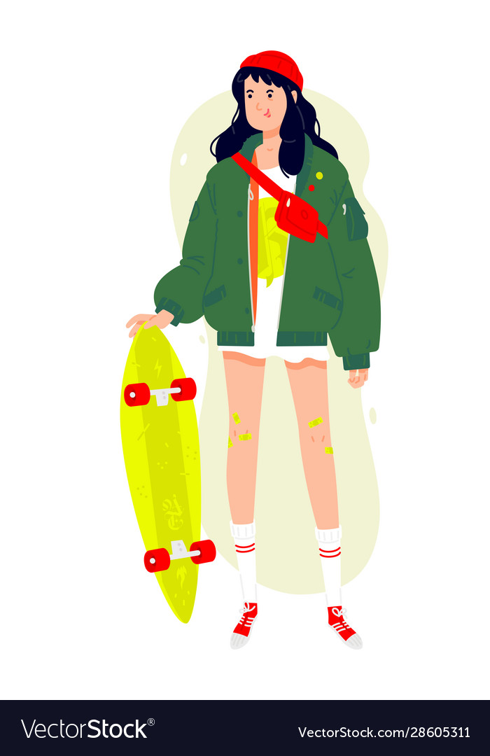 A fashionable girl with longboard brunette vector image A fashionable girl with longboard brunette