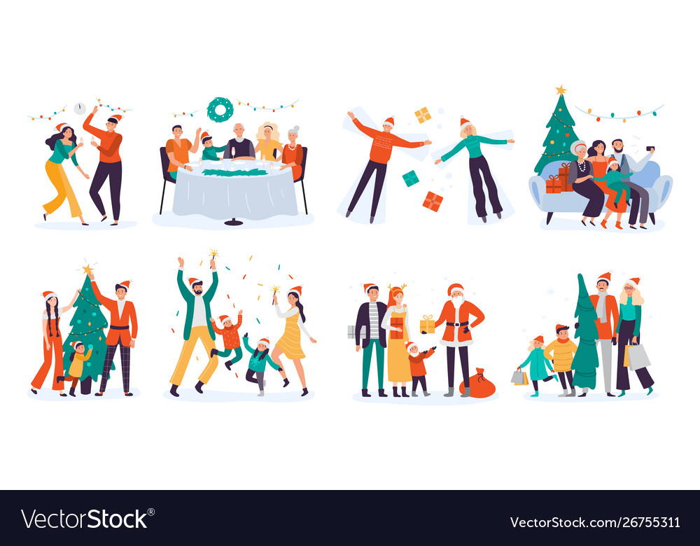 Christmas people winter family holidays decorate Vector Image