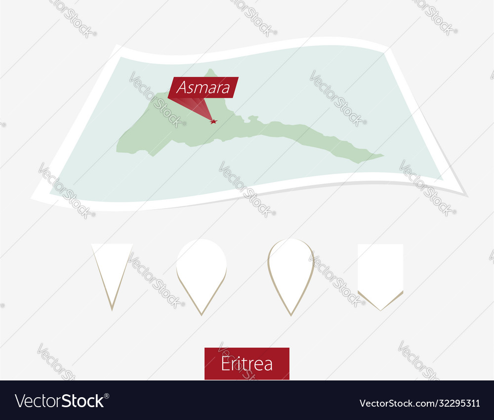 Curved paper map eritrea with capital asmara vector image Curved paper map eritrea with capital asmara