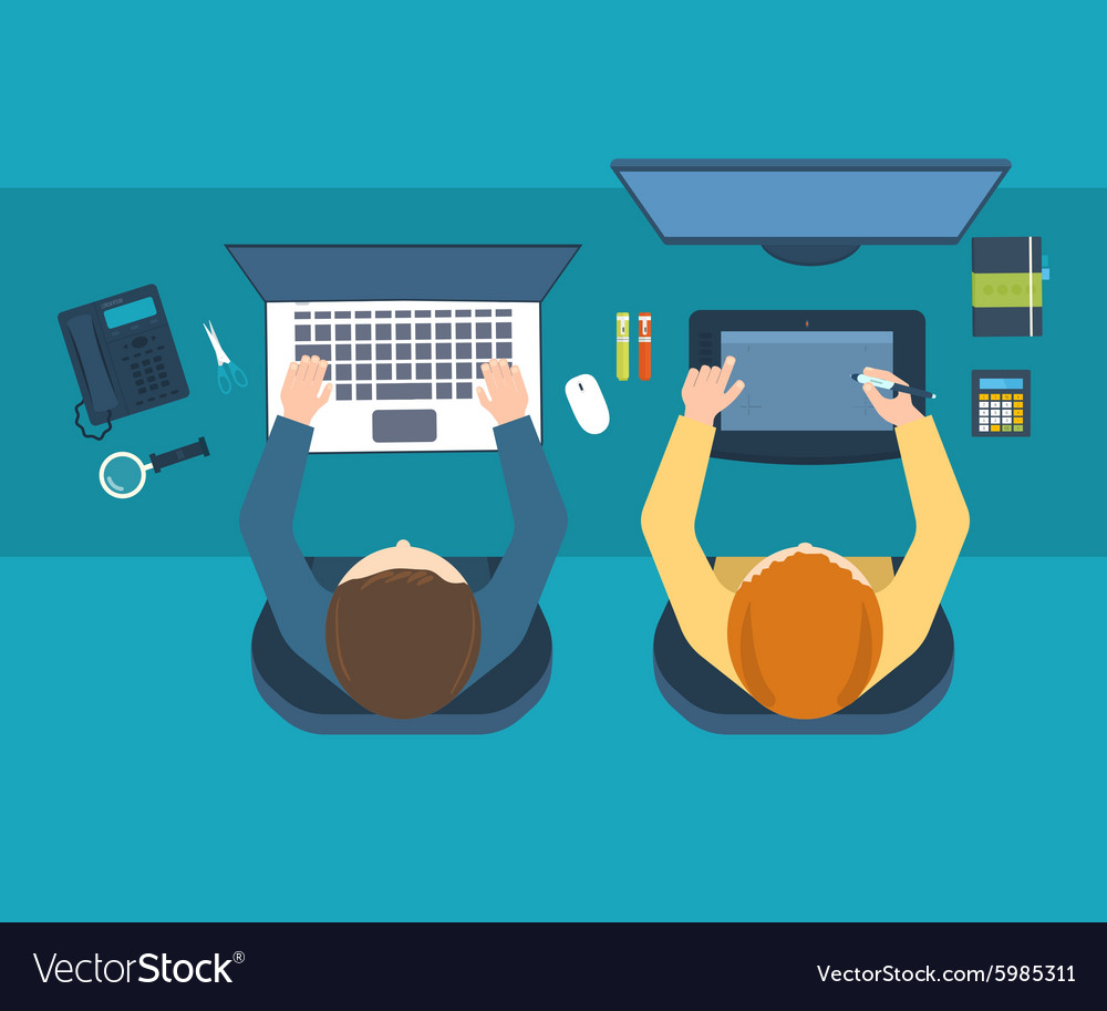 Designer office workspace with tools and devices