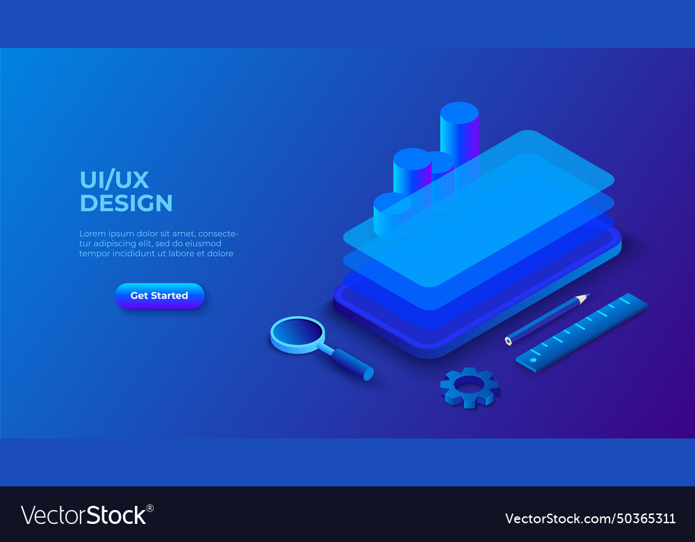 Isometric dark blue ux ui Royalty Free Vector Image