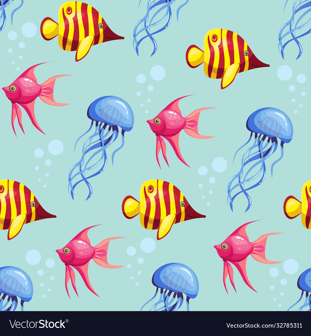 Seamless texture with sea animals cartoon