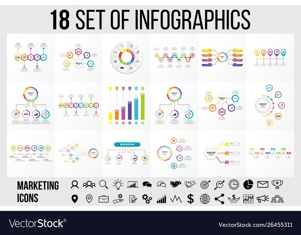Set of infographics elements design template vector image Set of infographics elements design template